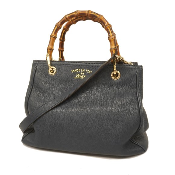 GUCCI Handbags - Auth Gucci Bamboo 2way Bag 336032 Women's Leather Handbag,Shoulder Bag Navy